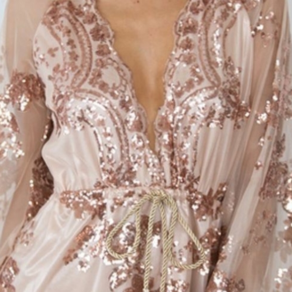 Rose Gold Sequin Embroidered Long Sleeve Romper - Picture 6 of 7